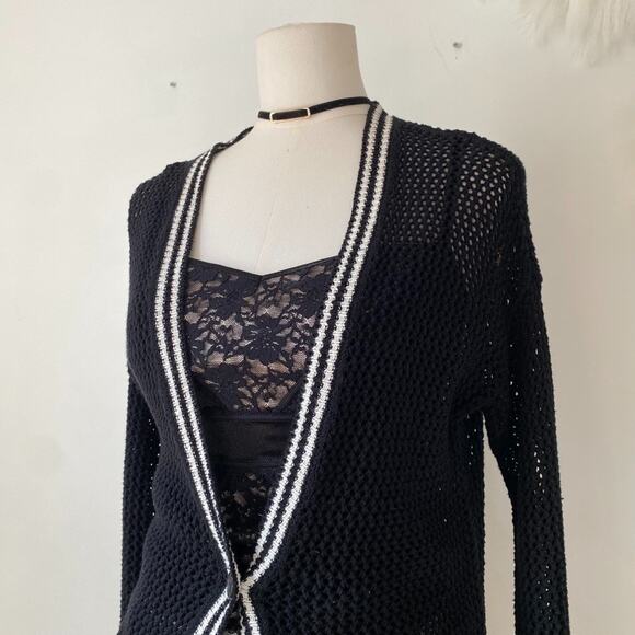 American Eagle Womens Y2K Preppy Open Knit Cardigan Sweater Size XS Grunge Goth - Picture 2 of 8